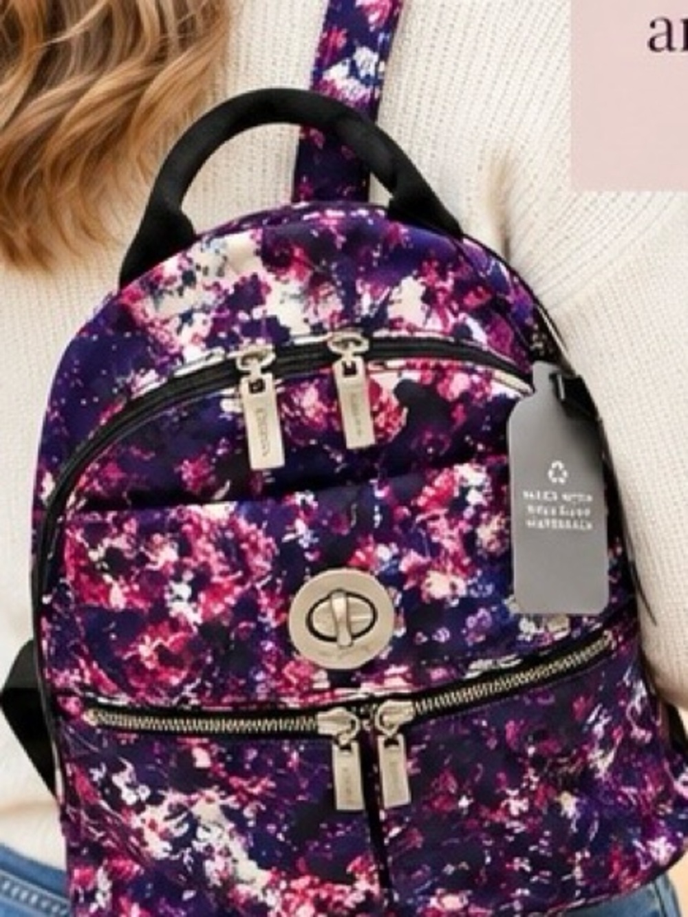NWT BAGGALLINI  FLORAL RFID WATER RESISTANT BACKPACK - Picture 2 of 9